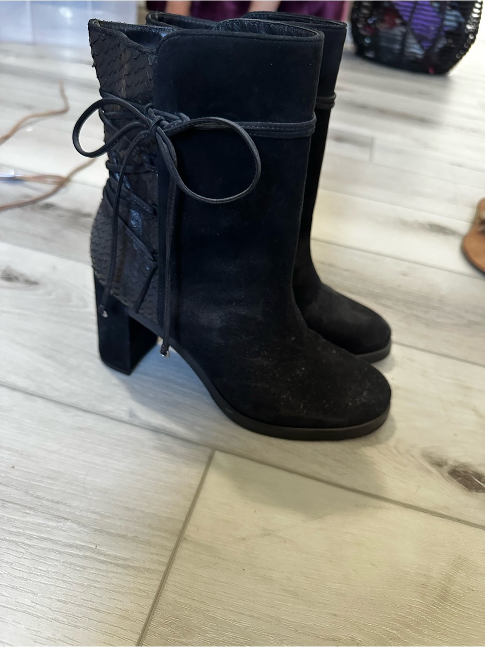 Johnston & Murphy Black Suede Lace-Up Ankle Boots